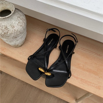Xajzpa Brand Design Women Flat Sandals Clip Toe Leisure Outside Beach Shoes for Lady Fashion Metal Decoration Summer Slides Mu